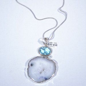 NEW SANCHI & FILIA P STERLING, AGATE, BLUE TOPAZ, AQUAMARINE PENDANT NECKLACE